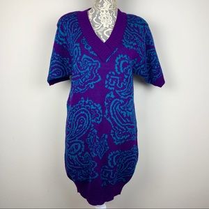 {Vintage} Paisley V-Neck Sweaterdress w/ Shoulderpads - Sz L